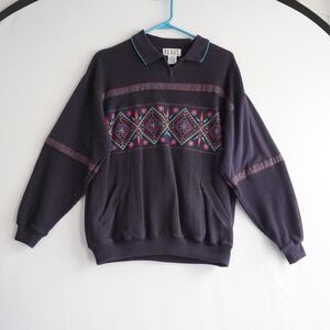 VTG BLAST L/G Pullover Sweatshirt‎ Geometric Quarter Zip Collar Pockets Navy